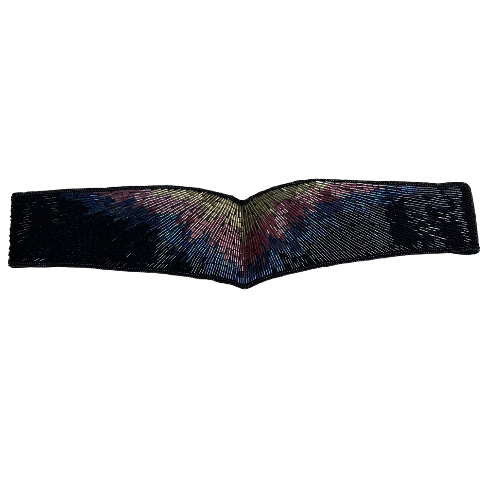 Vintage Saks Fifth Avenue Multicolor Glass Beaded Statement Wide Belt‎ Showgirl